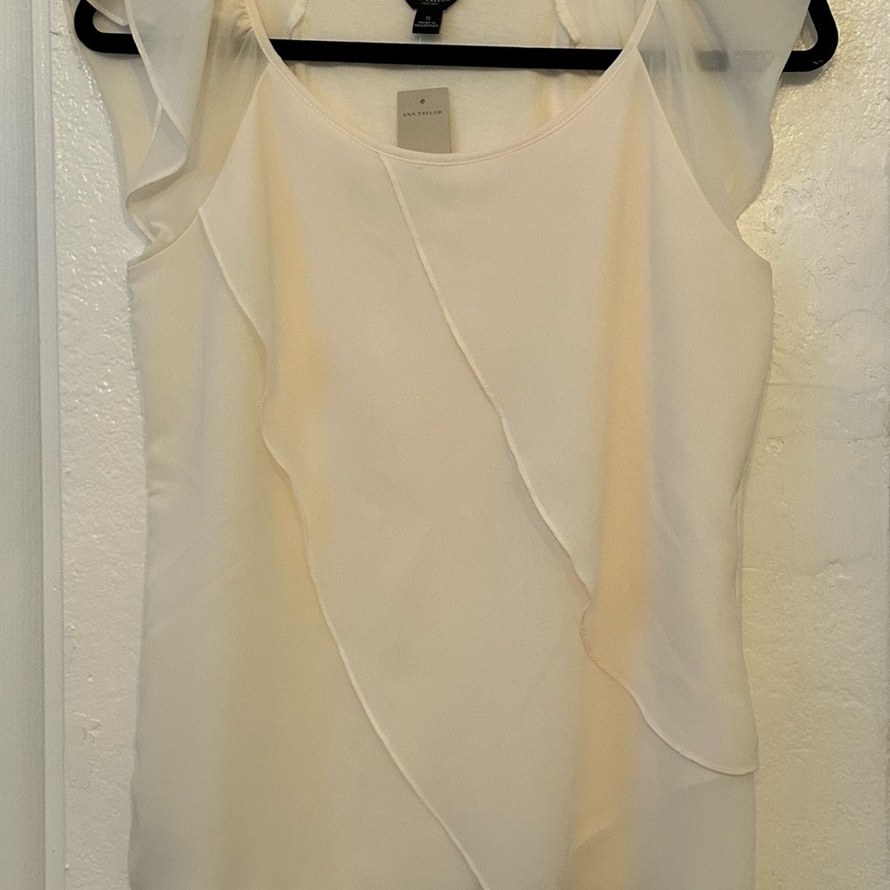 Ann Taylor Cream Asymmetrical Dress with Modern Silhouette